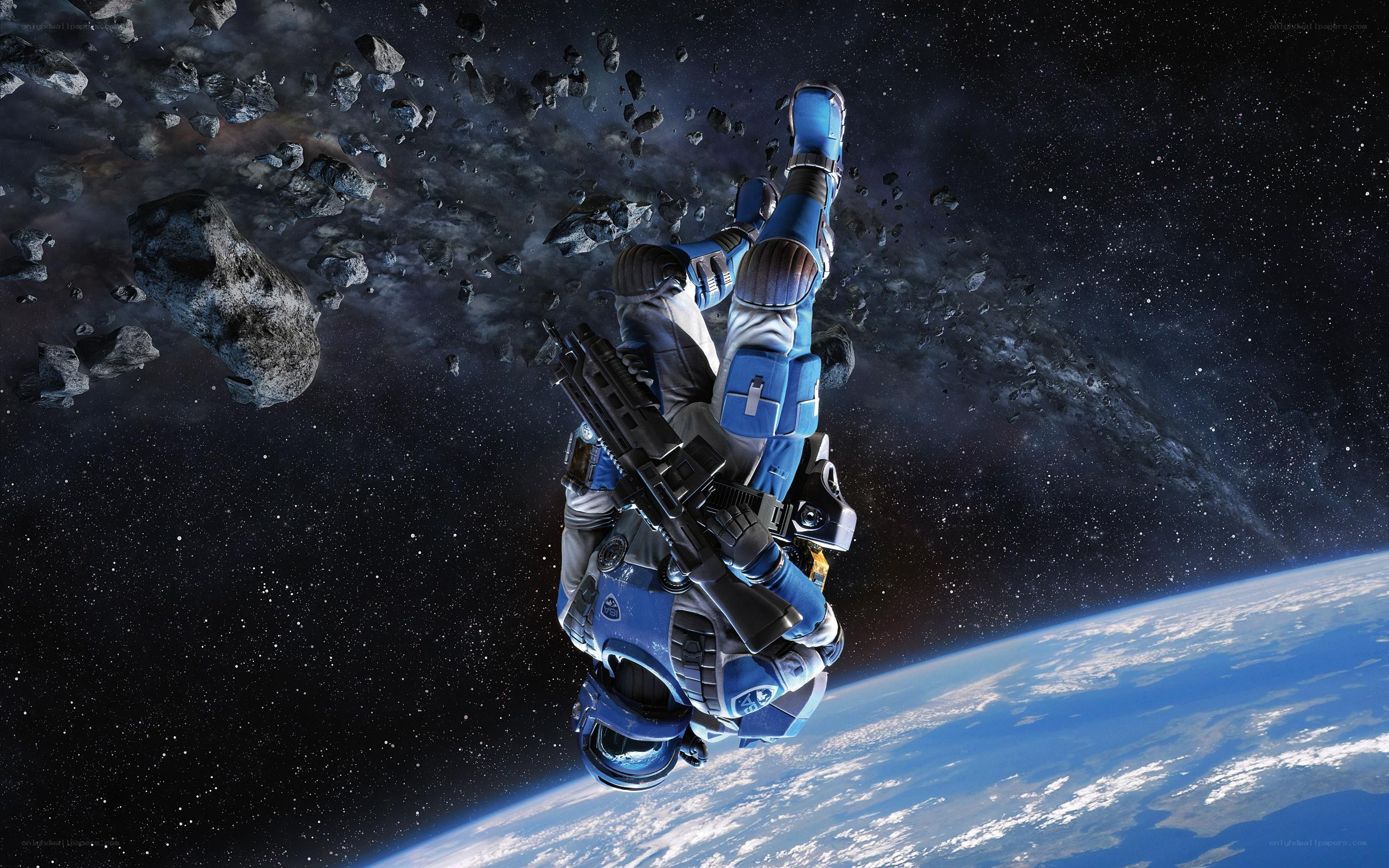 Astronaut in space debris