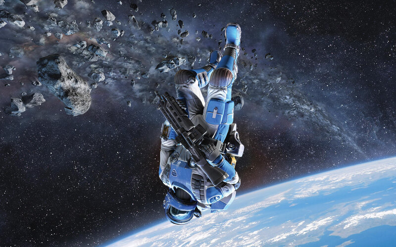 Astronaut in space debris