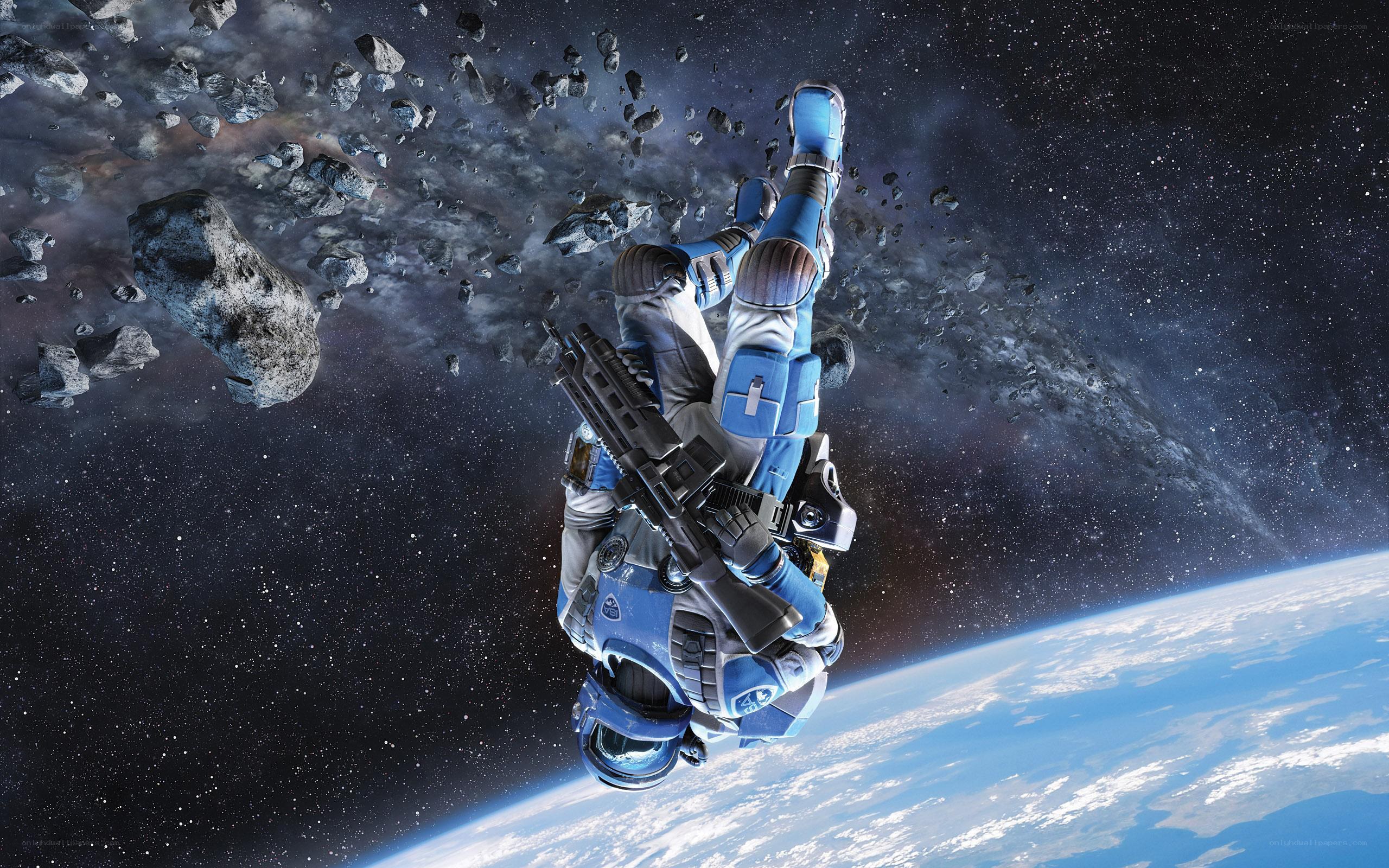 Astronaut in space debris