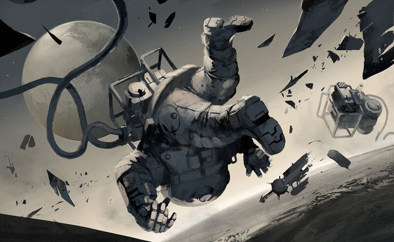 Astronaut in Space Debris — Gray