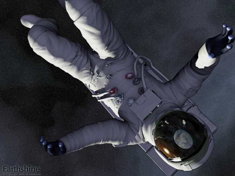 Astronaut in Space — Gray, Serene, Digital Art