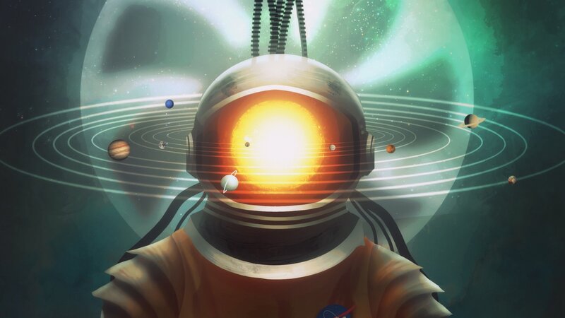 Astronaut in Space — Green, Dramatic