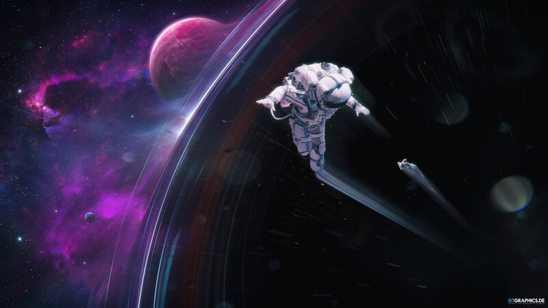 Astronaut in Space — Purple, Dramatic, Digital Art, Planet, Nebula