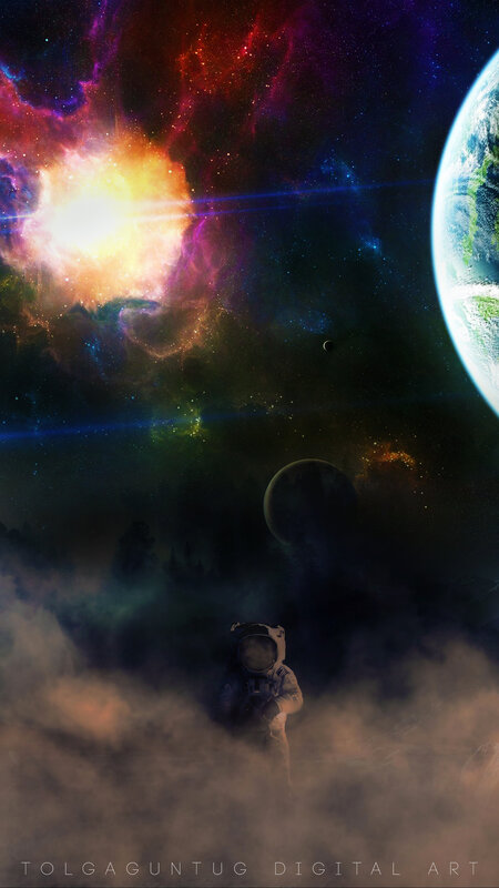 Astronaut in Space — Purple, Dramatic, Digital Art, Planet