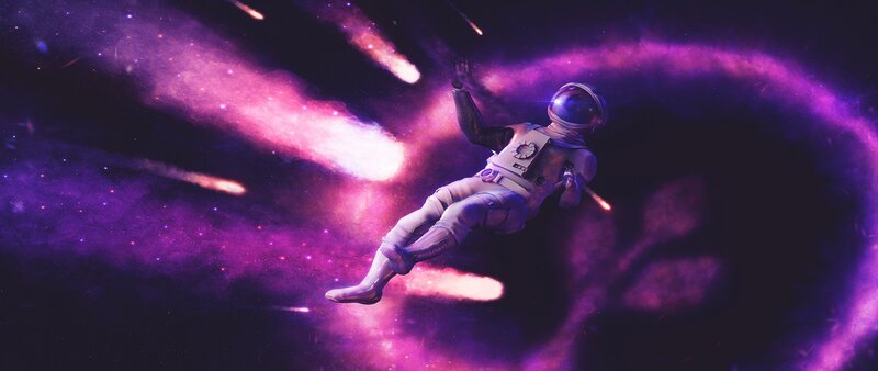 Astronaut in Space — Purple, Dramatic, Digital Art