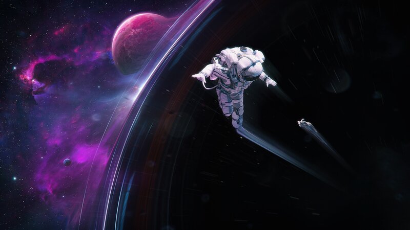 Astronaut in Space — Purple, Dramatic, Night, Digital Art