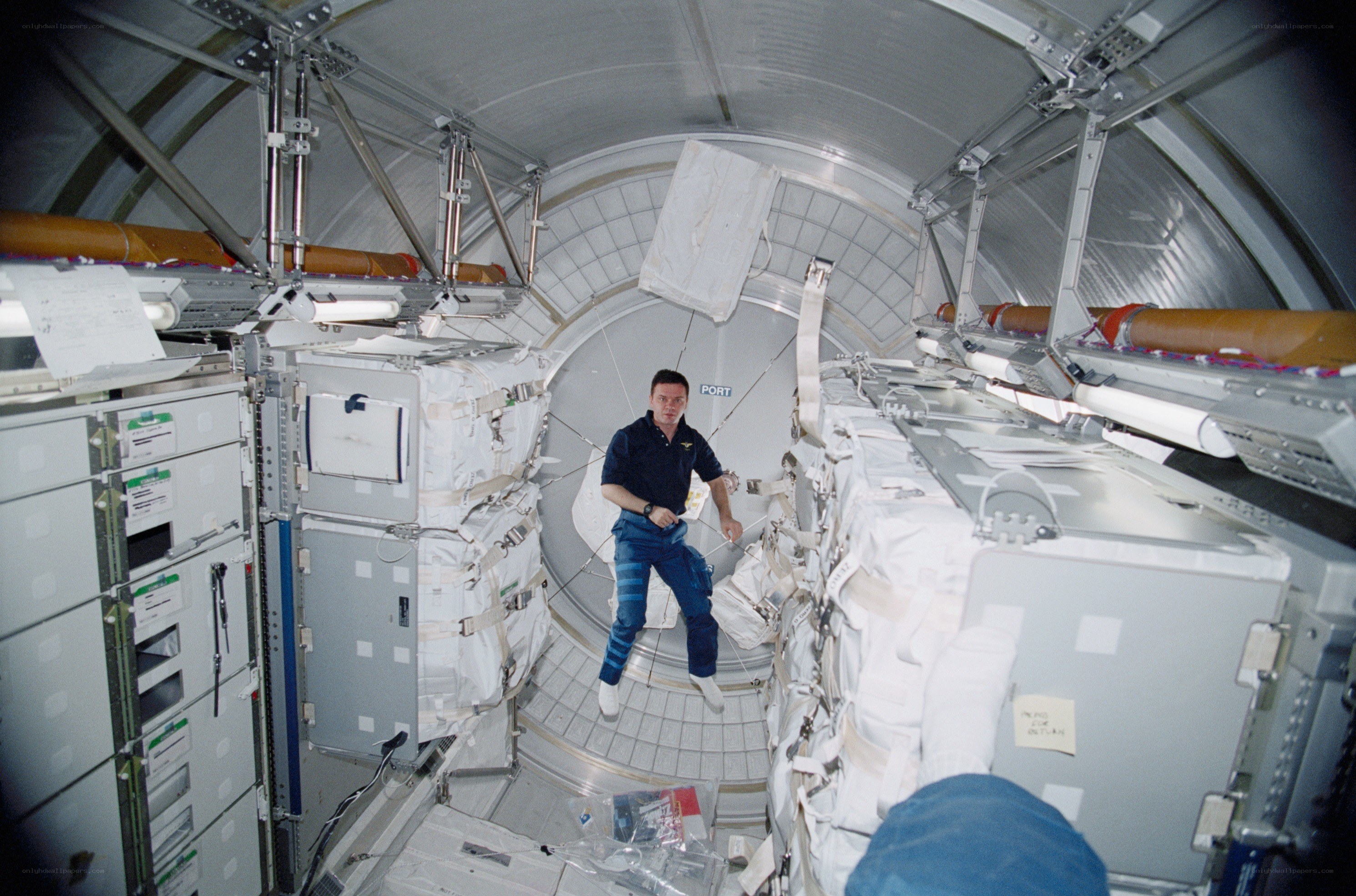 Astronaut in space station module