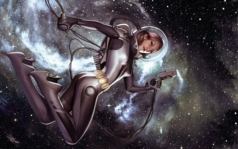 Astronaut in Space Suit — Black, Dramatic, Comic