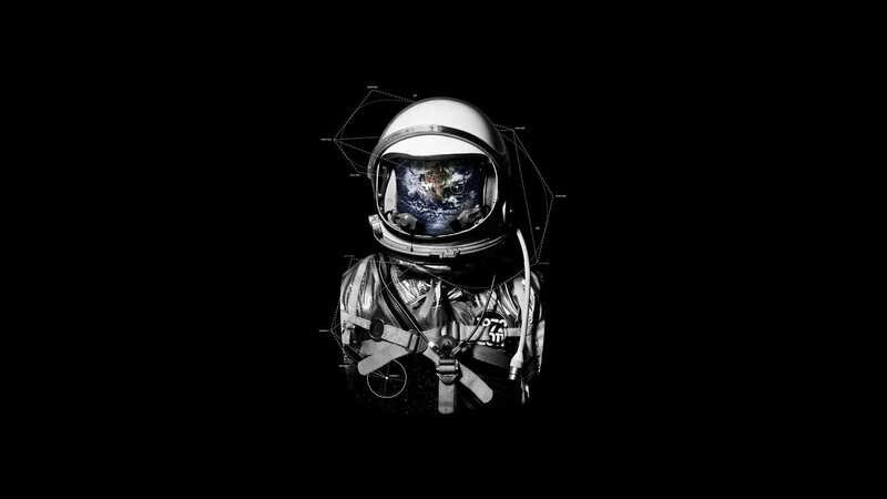Astronaut in Space Suit — Black, Dramatic, Digital Art, Earth