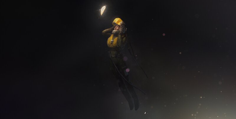 Astronaut in Space Suit — Black, Dramatic, Night, Digital Art, Helmet