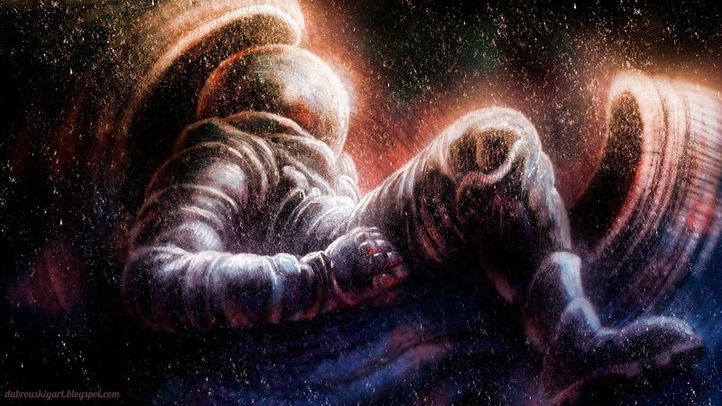 Astronaut in Space Suit — Black, Dramatic, Night, Digital Art, Space Suit