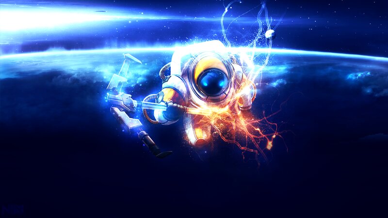 Astronaut in Space Suit — Blue, Dramatic, Digital Art, Planet, Energy