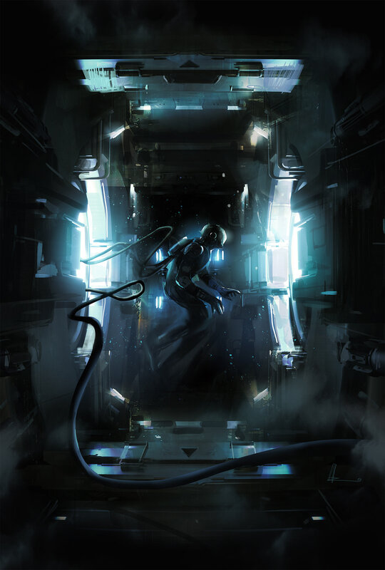 Astronaut in Space Suit — Blue, Dramatic, Night, Digital Art