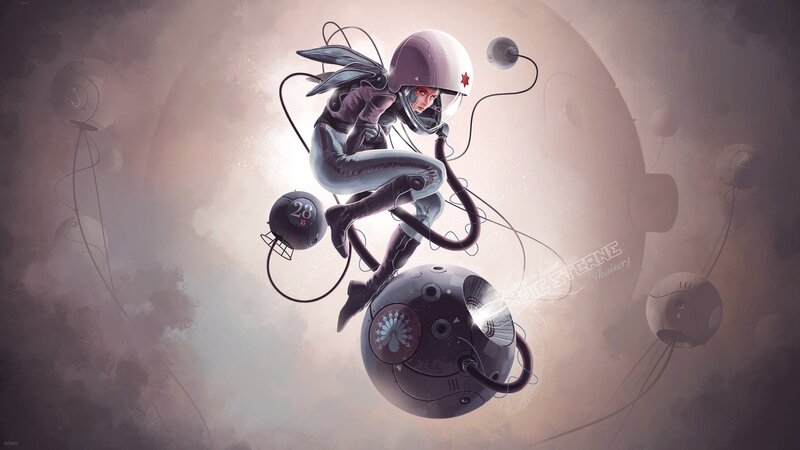 Astronaut in Space Suit — Gray, Dramatic, Digital Art, Helmet