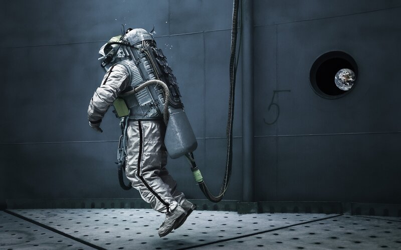 Astronaut in Space Suit — Gray, Dramatic, Digital Art