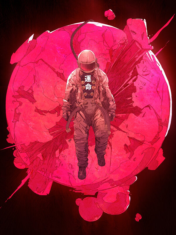 Astronaut in Space Suit — Red, Dramatic, Digital Art, Space Suit