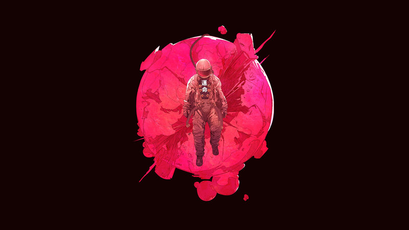 Astronaut in Space Suit — Red, Dramatic, Digital Art