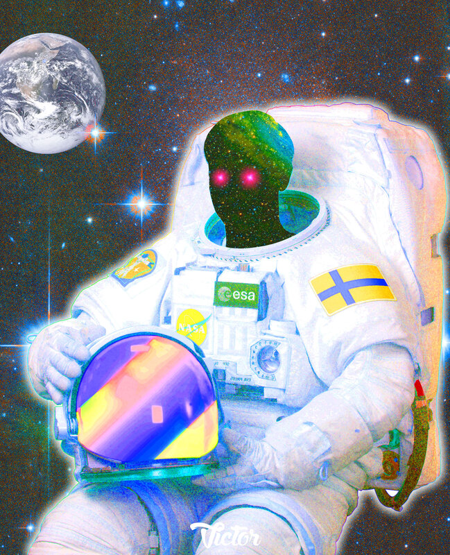 Astronaut in Space — White, Cosmic, Digital Art, Earth