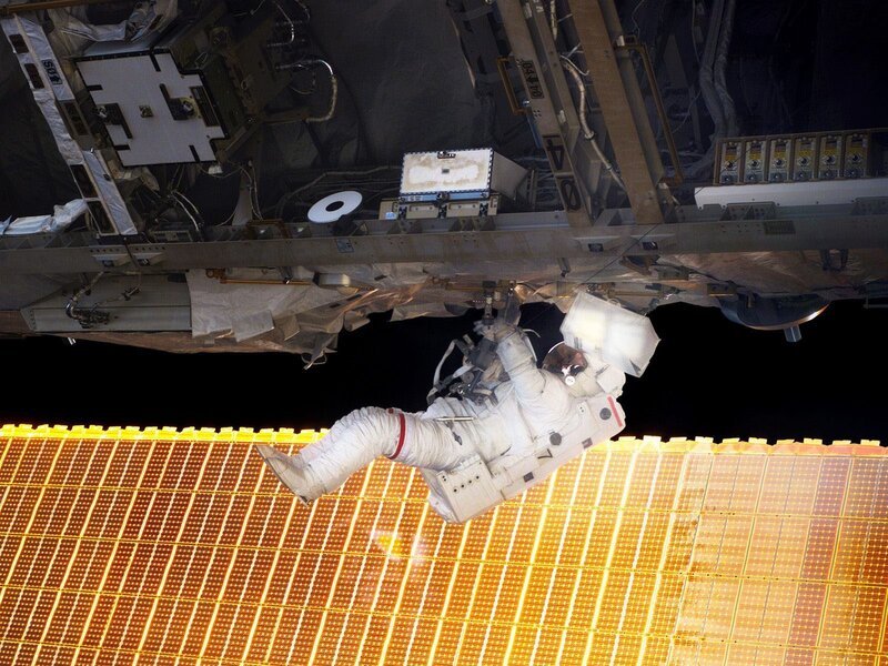 Astronaut in Space — White, Dramatic, Night, Photograph, Space Station