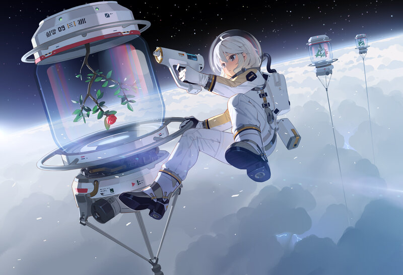 Astronaut in Space — White, Serene, Night