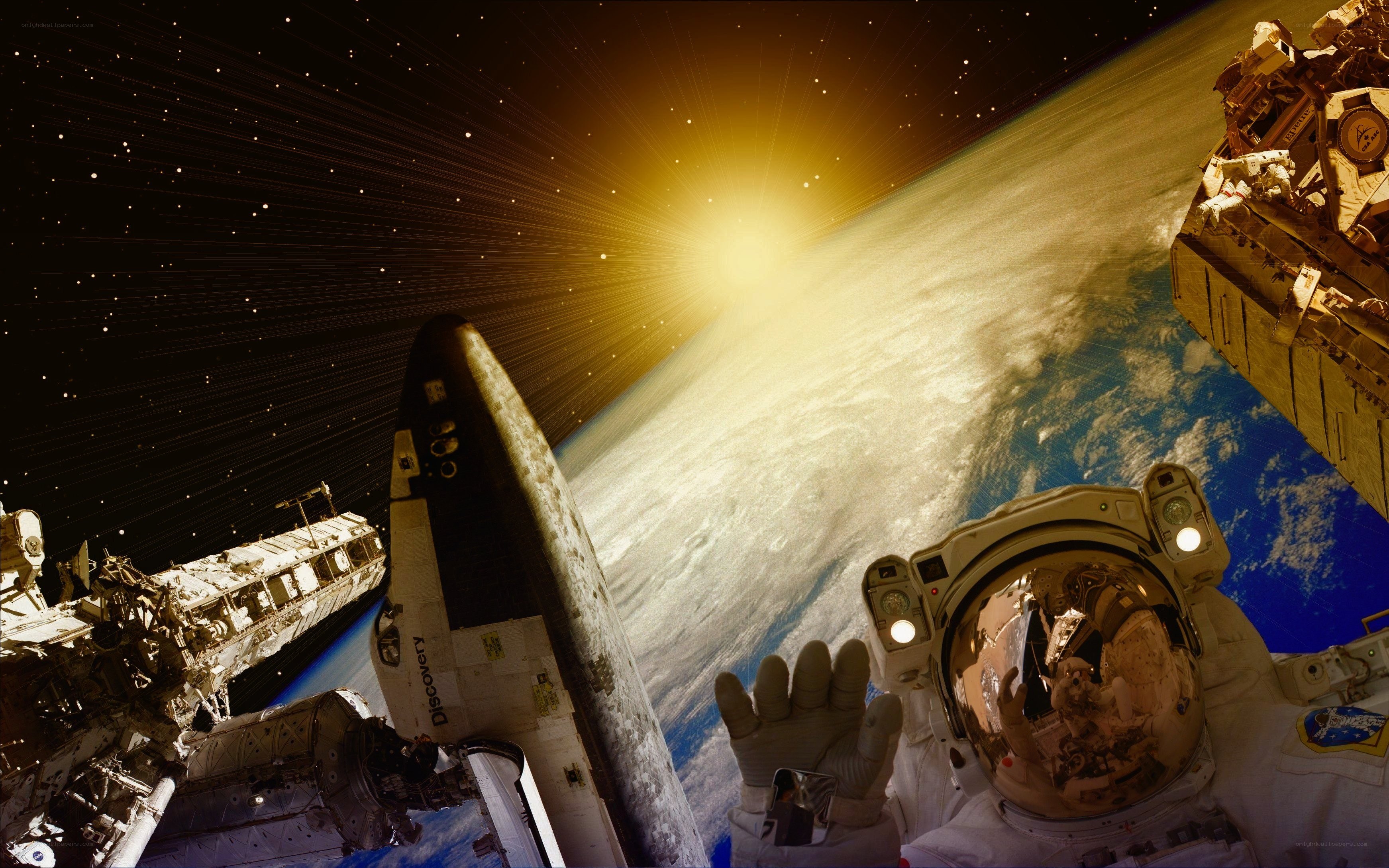 Astronaut in space with Earth