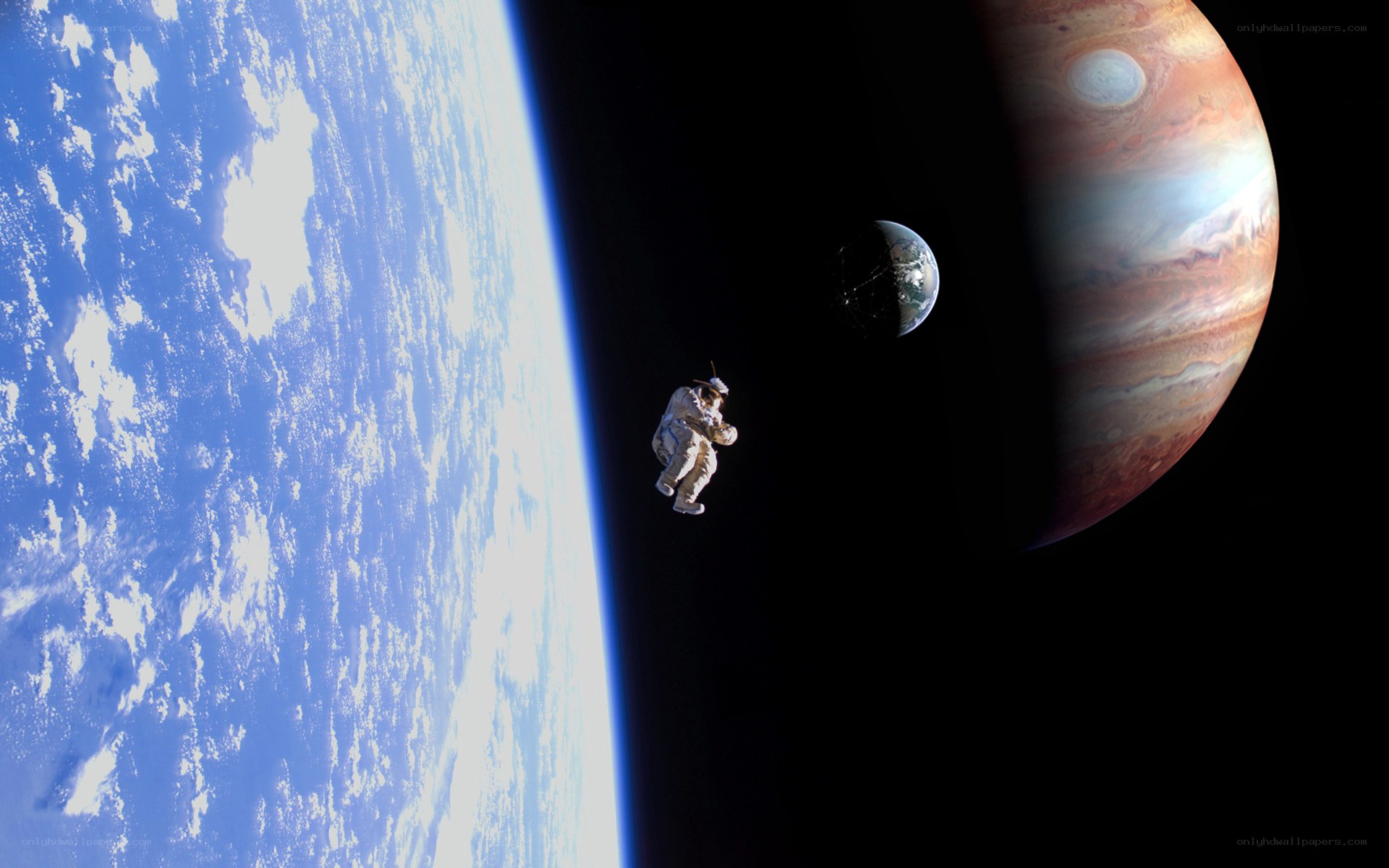 Astronaut in space with planets