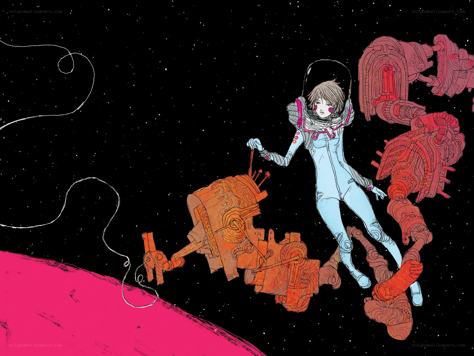 astronaut in space with robots