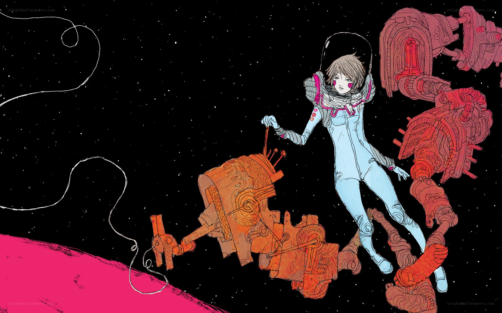 astronaut in space with robots