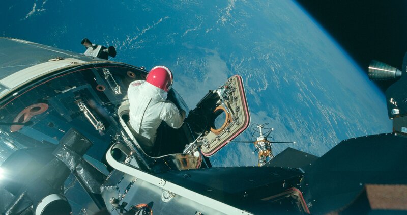 Astronaut in Spacecraft — Blue, Dramatic