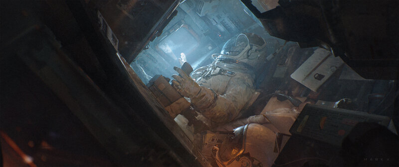 Astronaut in Spacecraft — Gray, Dramatic