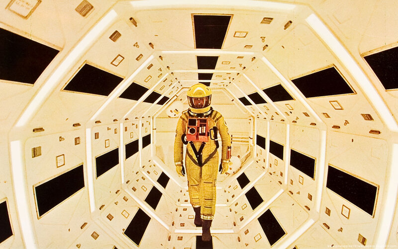 astronaut in spaceship corridor