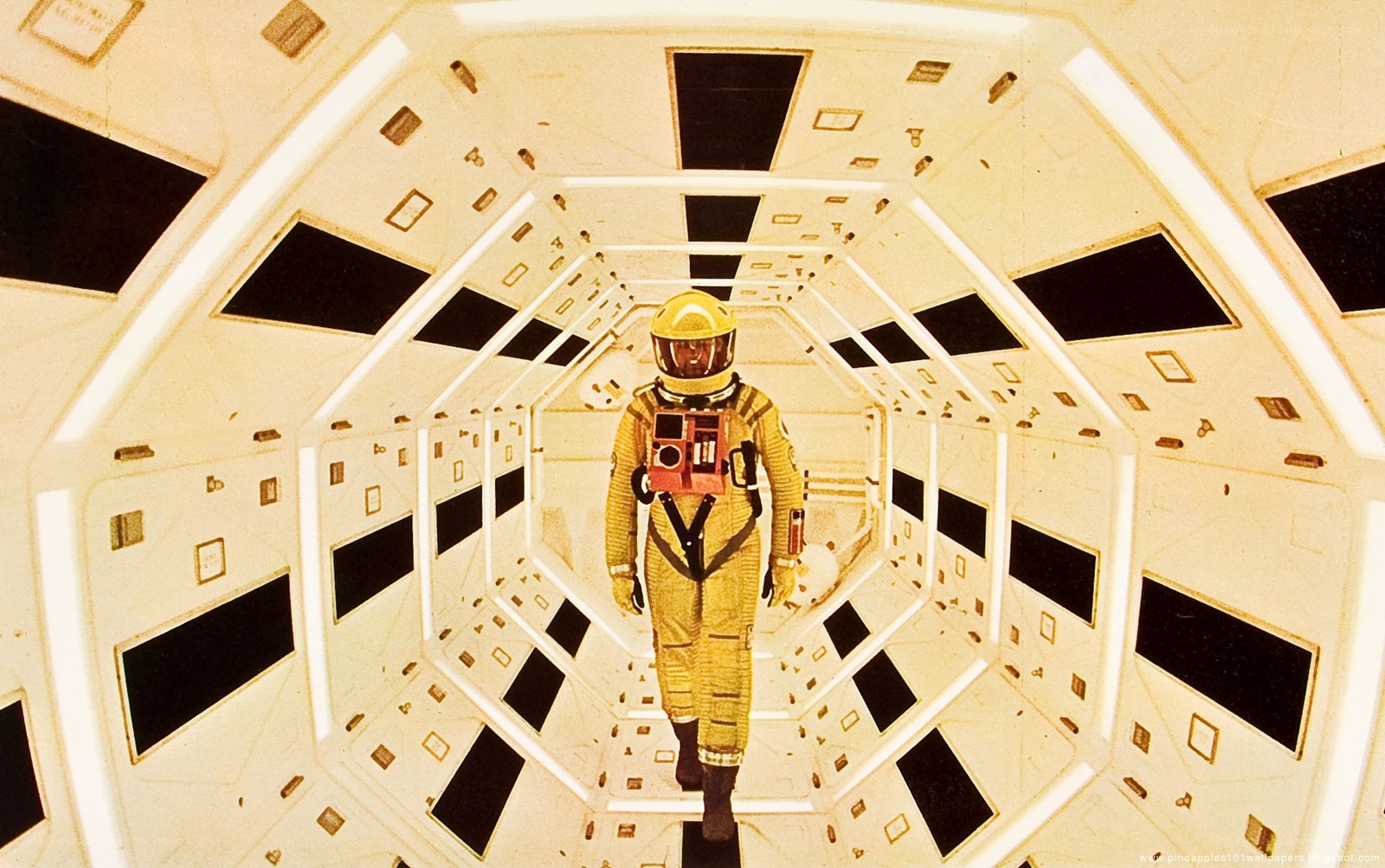astronaut in spaceship corridor
