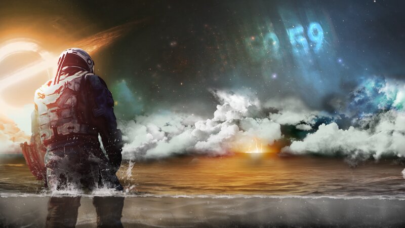 Astronaut in Water — Blue, Dramatic