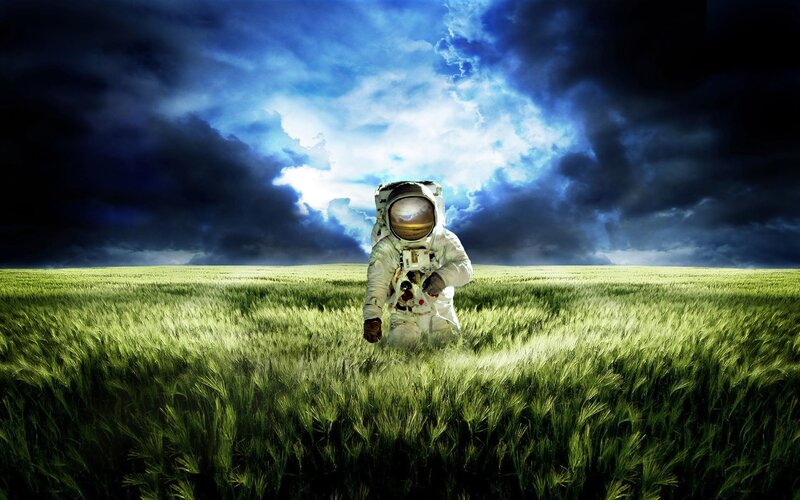 Astronaut in Wheat Field — Green