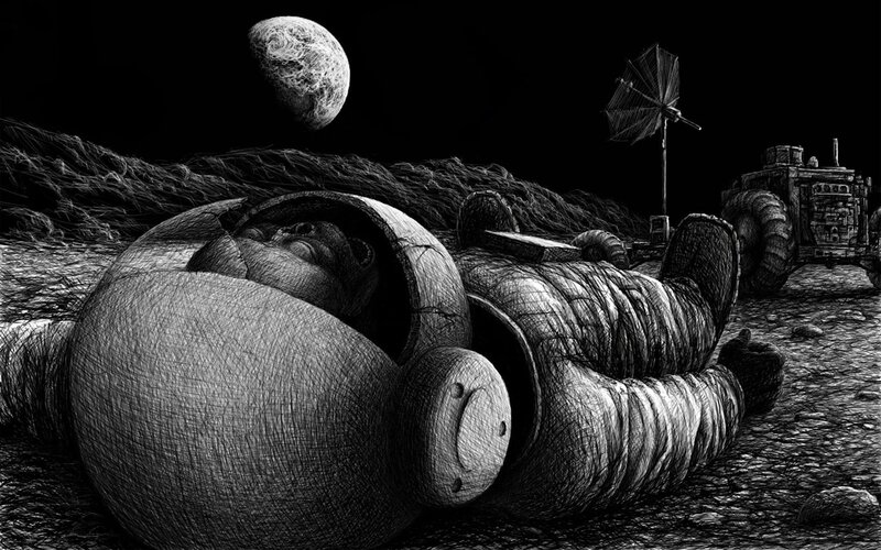 Astronaut Lying on Moon