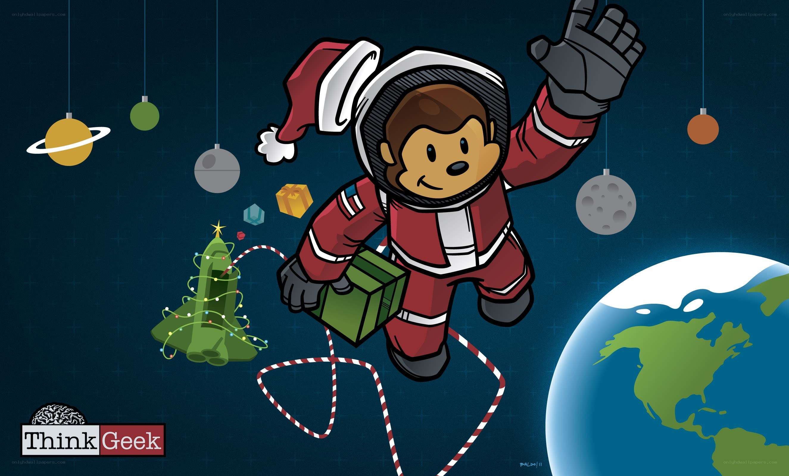 Astronaut monkey with Christmas gifts