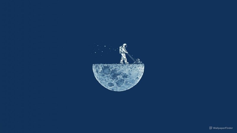Astronaut Mowing Moon — Blue, Calm