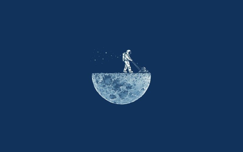 Astronaut Mowing Moon — Blue