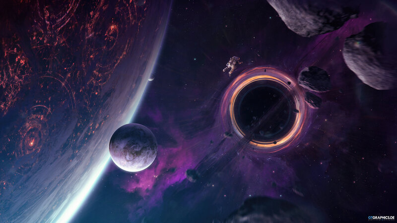 Astronaut Near Black Hole — Purple, Dramatic, Night