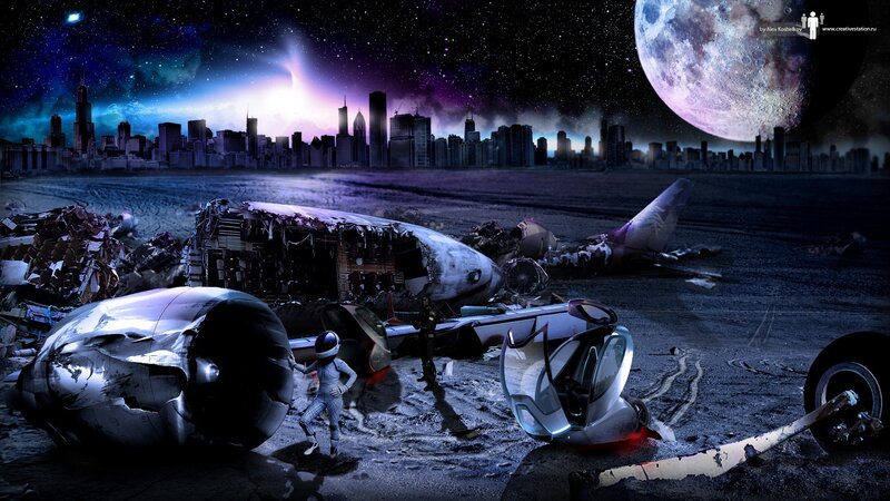 Astronaut Near Crashed Plane