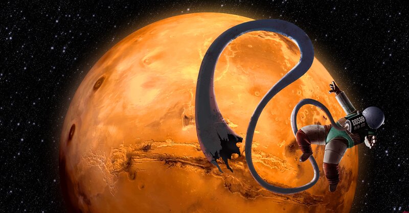 Astronaut Near Planet — Orange