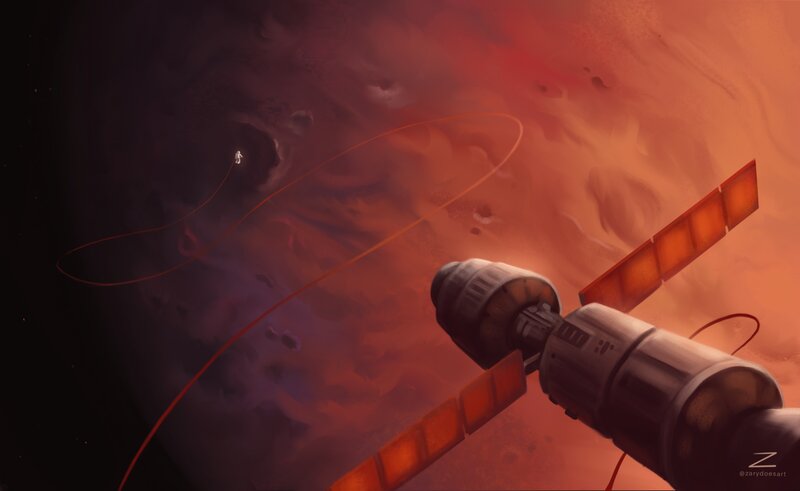 Astronaut Near Planet — Red