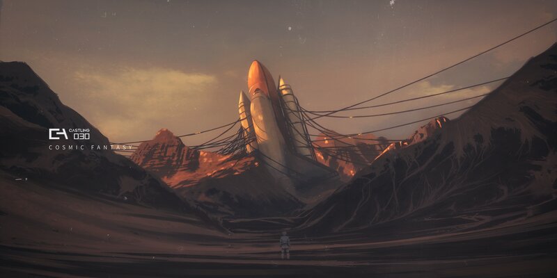 Astronaut Near Rocket — Brown
