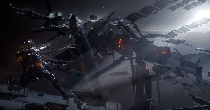Astronaut Near Space Station — Black