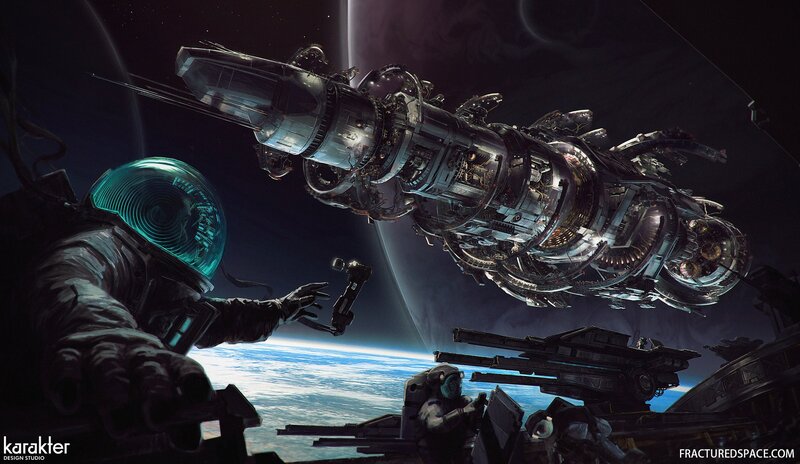 Astronaut Near Spaceship — Blue, Dramatic