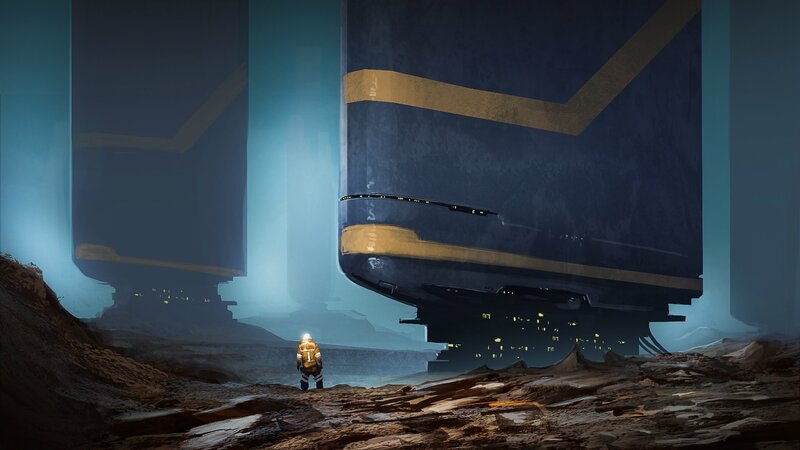 Astronaut Near Spaceship — Blue