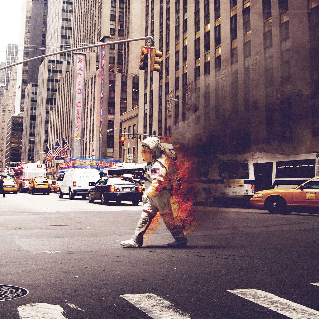 Astronaut on a city street