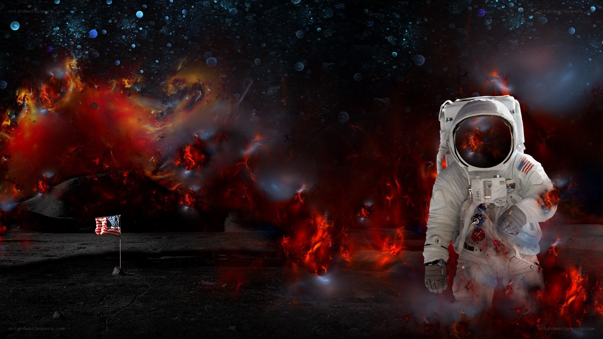 Astronaut on a fiery alien world