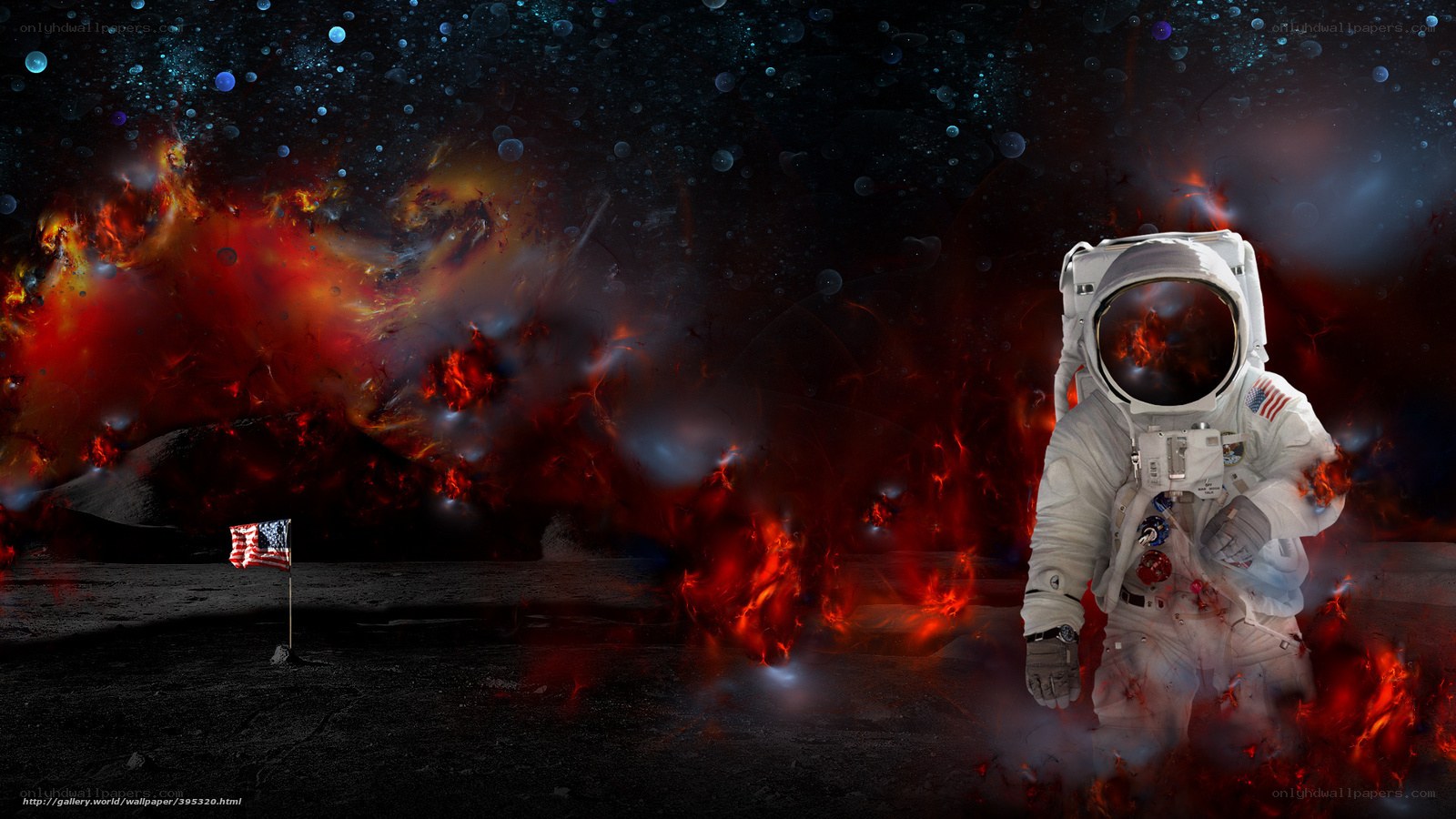 Astronaut on a fiery moon