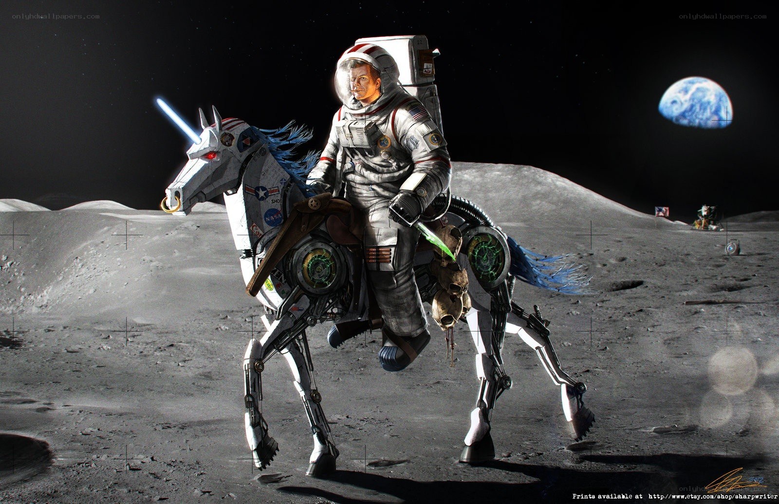 Astronaut on a robotic unicorn